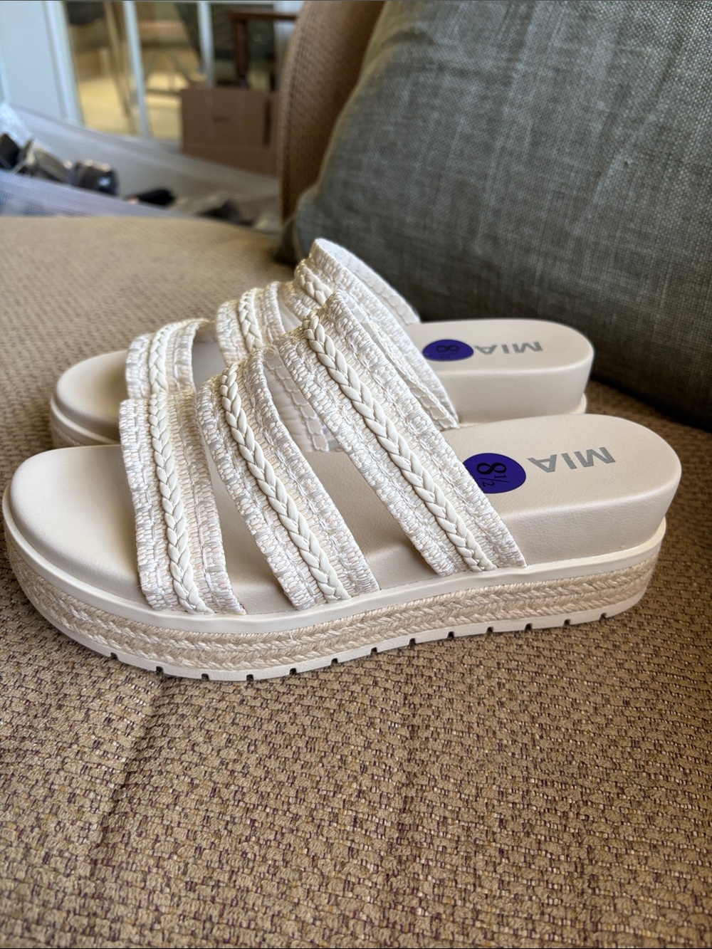 MIA Cream Braided Strap Slide Sandals
